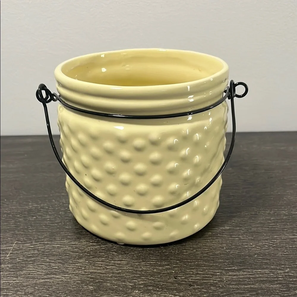 Ceramic 5”Hx5”W Textured Yellow Candle Holder with Handle